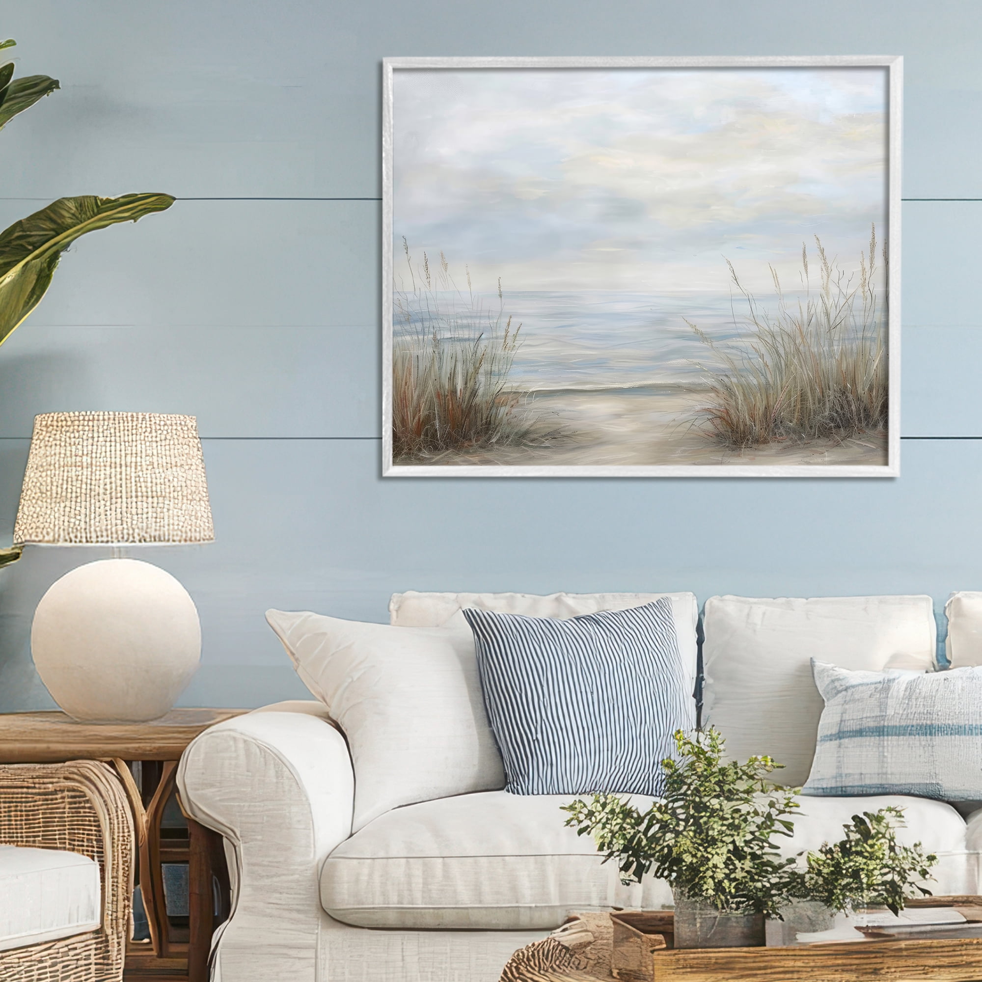 Stupell Industries Silent Beach with Seaside Dunes White Framed Giclee Art, design by Petal Prints Design