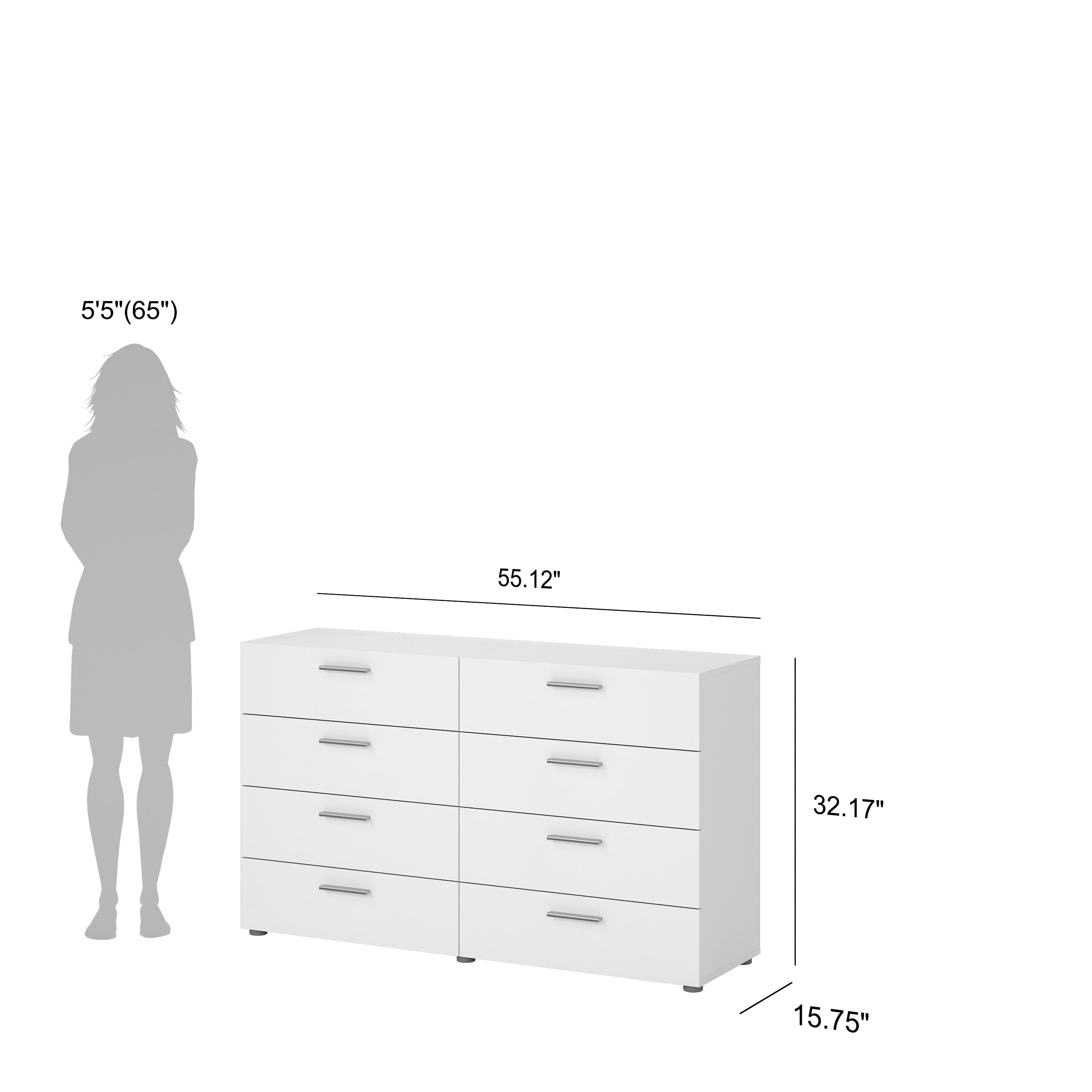 Tvilum Loft 8 Drawer Double Dresser for Adults, White