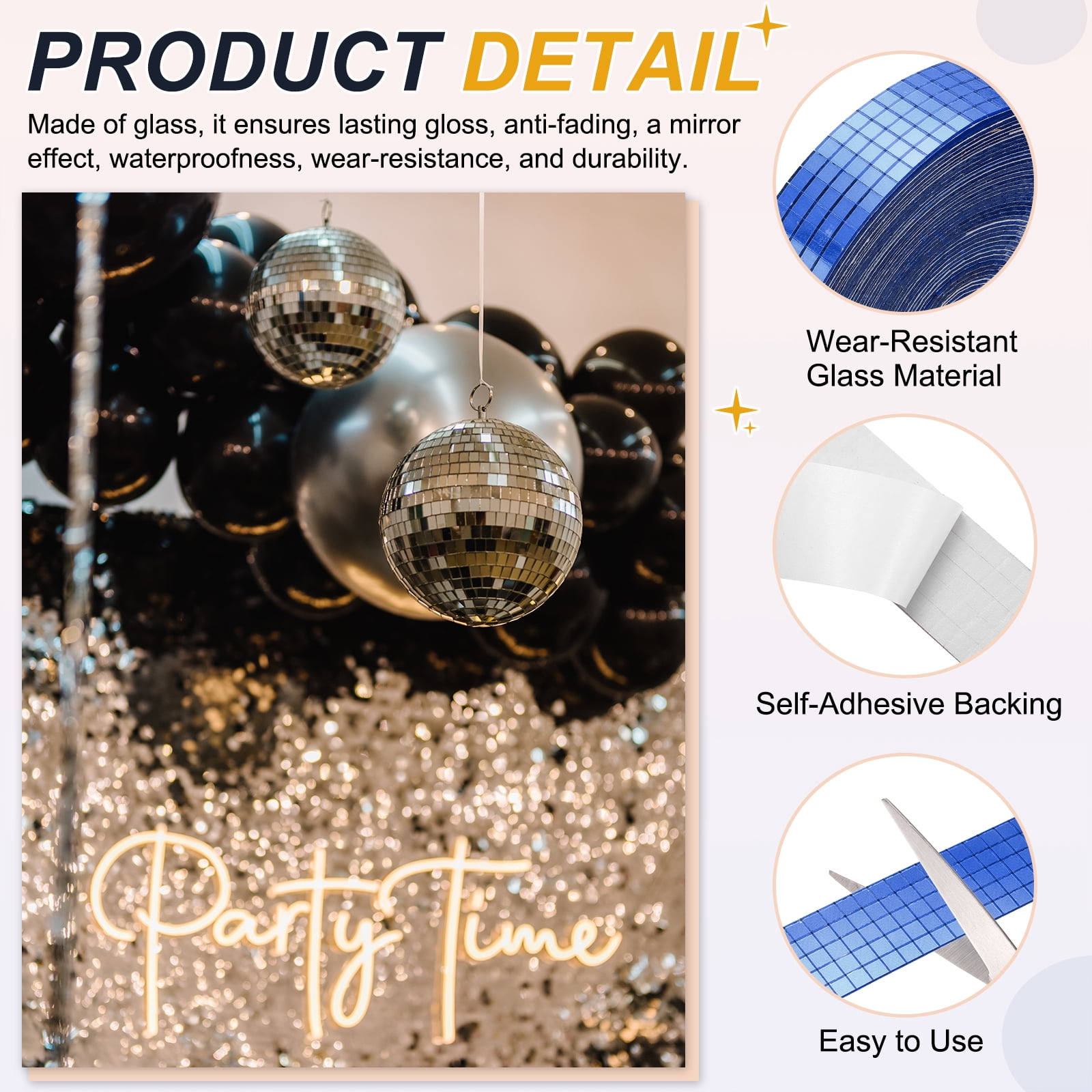 Uxcell 5x5mm Self Adhesive Mirrors Mosaic Tiles, 10000 Pcs Square Mini Glass Mosaic Disco Tile Sticker for DIY Craft Disco Ball Party Decoration, Blue