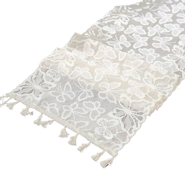 Lace Table Runner Openwork Tassel Polyester Table Runner for Sideboard Coffee Table Tv Cabinet 35X91 Cm