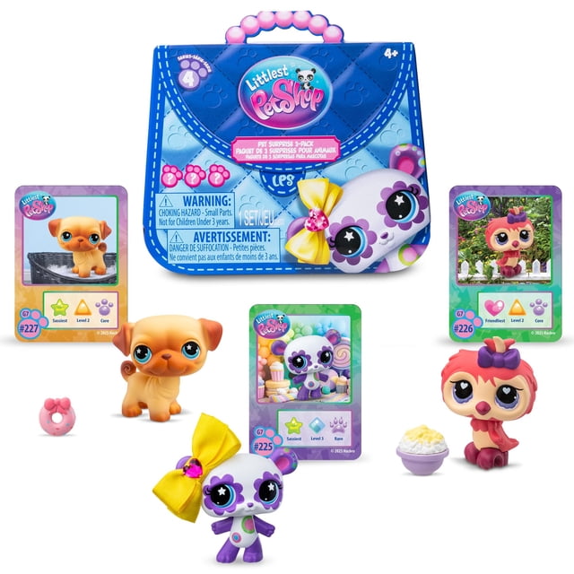 Figura de juguete Littlest Pet Shop, paquete de tres unidades, serie 4, Gen 7, auténtica cabeza de pompón LPS, animal de juguete coleccionable, a partir de 4 años