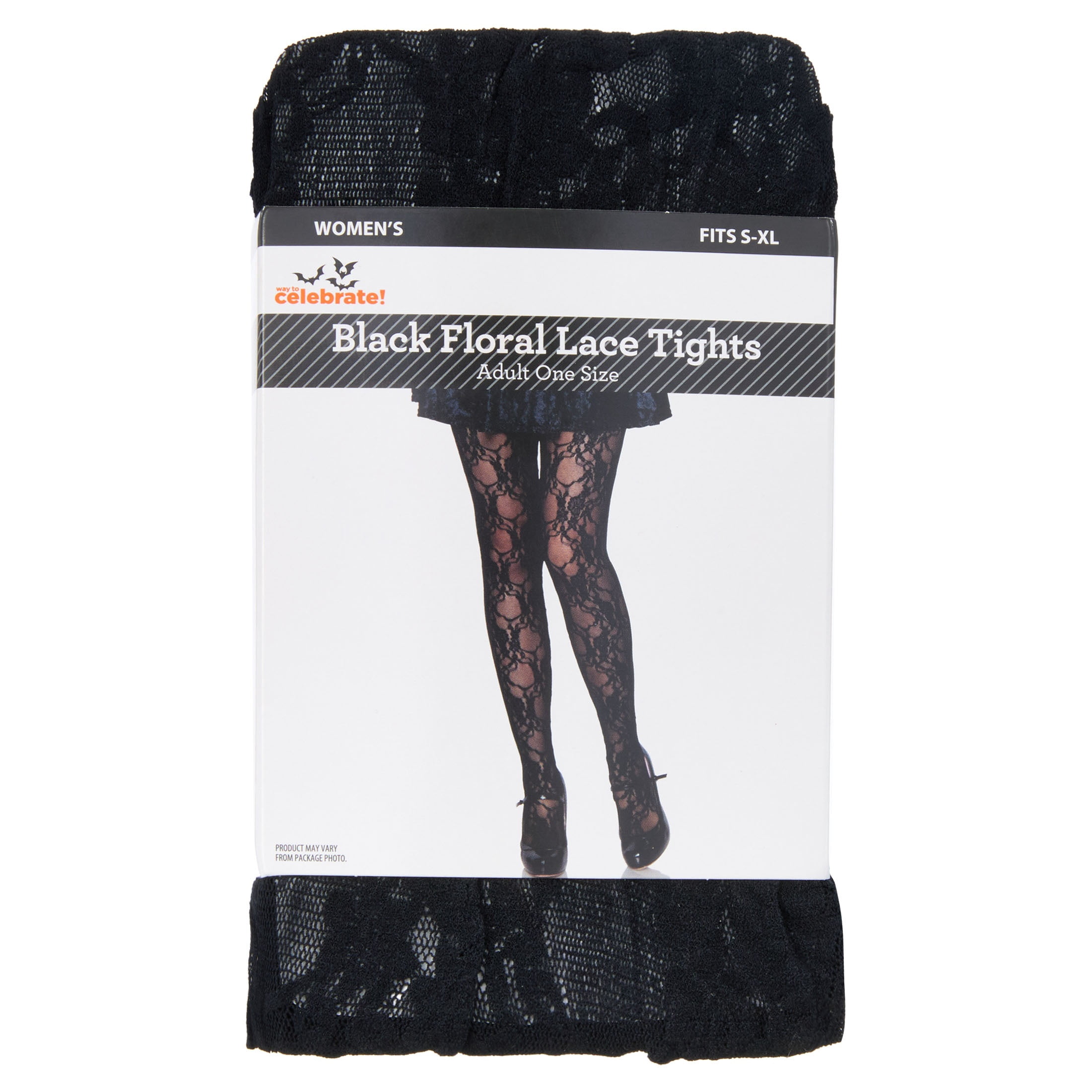 Floral Lace Tights Costume Accessory for Adults, Black, S-XL, Halloween by Way To Celebrate