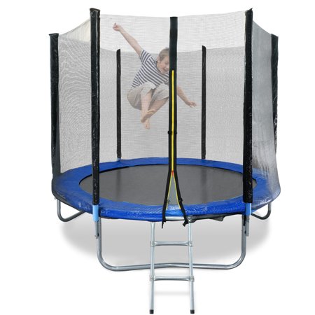 KARMAS PRODUCT 8FT Trampoline for Kids - Outdoor Recreational Trampoline with Safety Enclosure Net & Spring Pad and Ladder - Backyard Jumping Family Fun