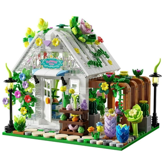 Vyytoz 719Pcs Flower House Building Set with Light, Creative Display Toy, Street View Collection