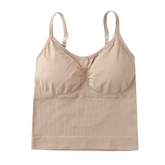 Xfvqtps Camisole Tops for Women Padded Spaghetti Strap Scoop Neck Sleeveless Backless Tank Tops Khaki
