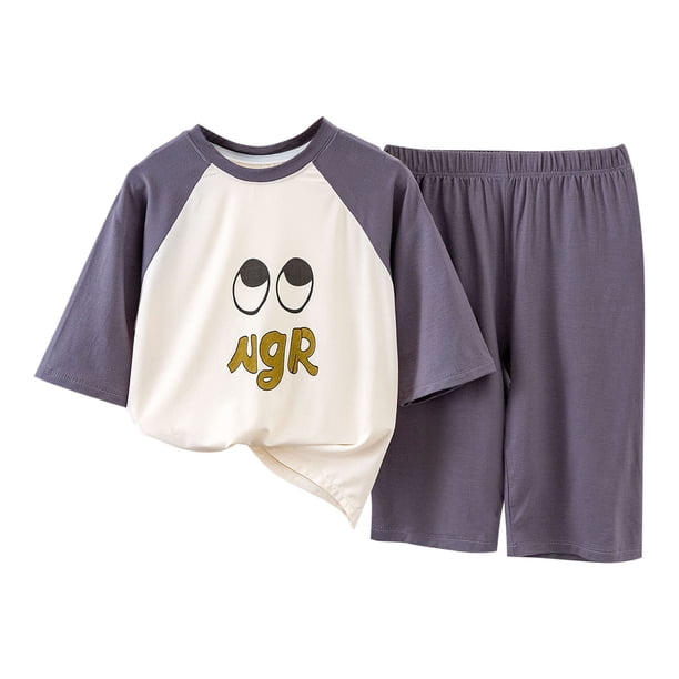 Odeerbi 1-13 Años Niños Niñas Pijama de Verano de Modal Con Manga Corta Conjunto de Pantalones Cortos Raglan Ropa de Dormir Ligera Conjunto de Pijama