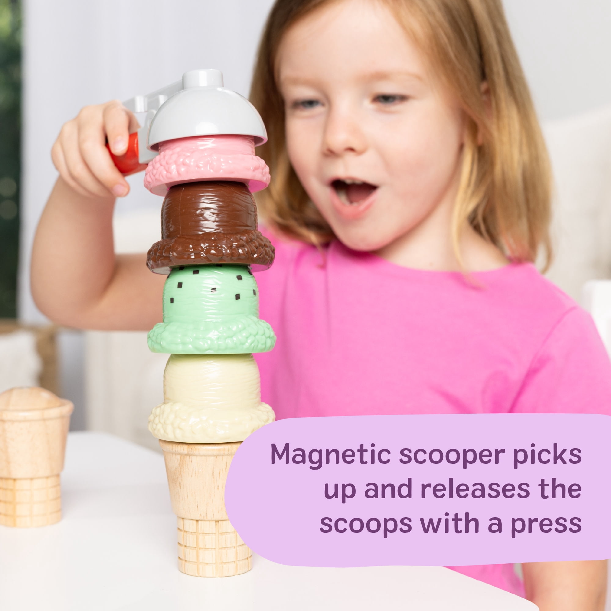 Melissa & Doug Scoop and Stack Ice Cream Cone Magnetic Play Set, Multicolor -FSC-Certified Materials