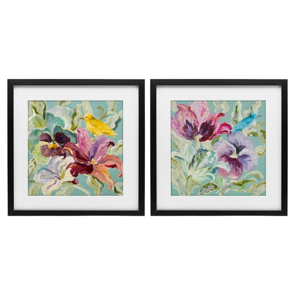Stupell Industries Lyrical Garden Canaries 2 Piece Black Framed Print Under Glass Set, design by Lanie Loreth