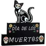 3 Pieces Day of the Dead Decorations Dia De Los Muertos Wooden Block Cat Skull sign Centerpiece for Table Halloween Party wood Centerpieces decor Sugar Skull Signs for Mexican Home