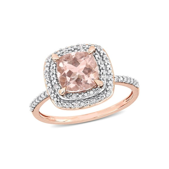 1.65 Carat (Ctw) Morganite Double Halo Ring in 14K Rose Gold with Diamonds for Women