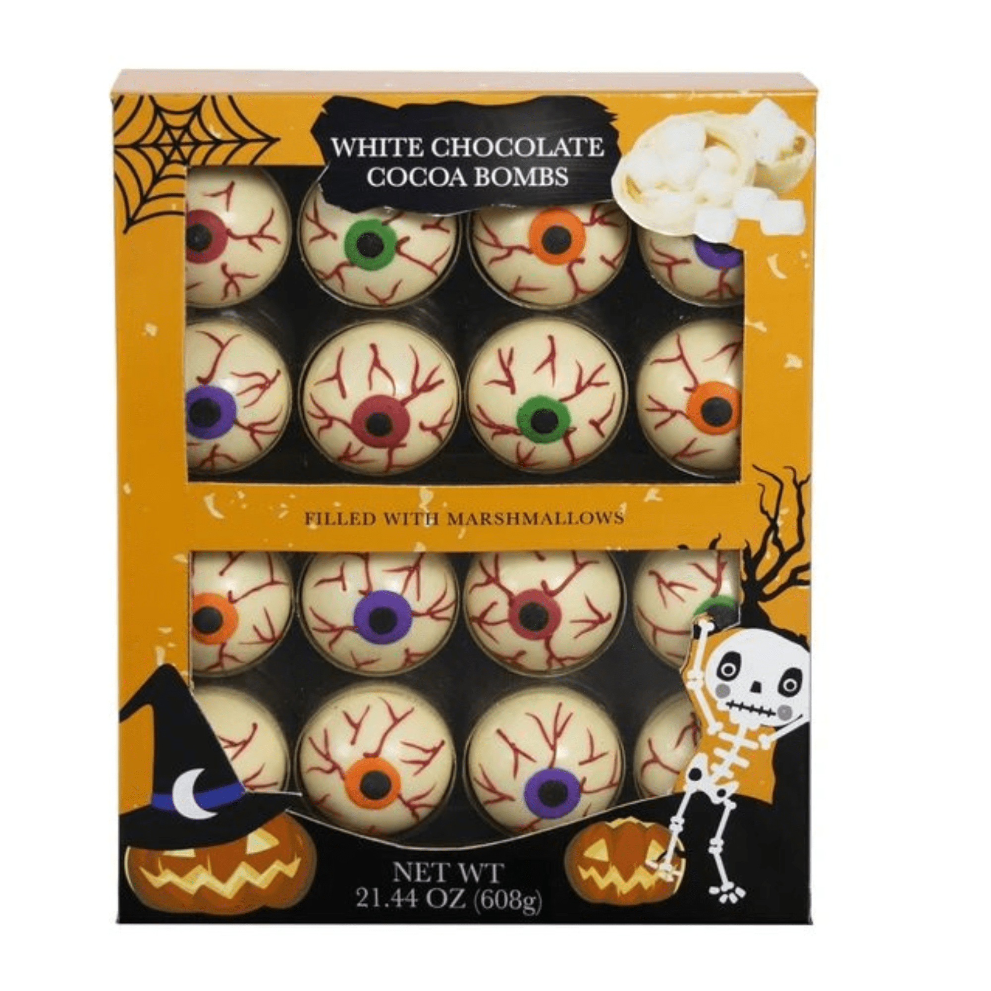 Halloween White Chocolate Cocoa Bombs with Mini Marshmallows Inside