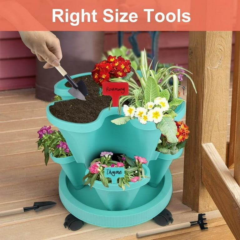 DUNCHATY 2 Pack 5-Tier Stackable Vertical Planter Tower with Removable  Wheels & Tools  Space-Saving Indoor/Outdoor Garden Pots for Strawberries,  ...
