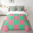thumbnail image 2 of Castle Fairy Geometric Plaid Bedding Comforter Set,Green Pink Full Bedding Set, 2 of 8