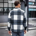 thumbnail image 4 of Domuza Plaid Button Down Shirts Men Casual Long Sleeve Flannel Collared Dress Shirts Fall Winter Trendy Relaxed Fit Blouse with Breast Pocket Dark Blue M, 4 of 4