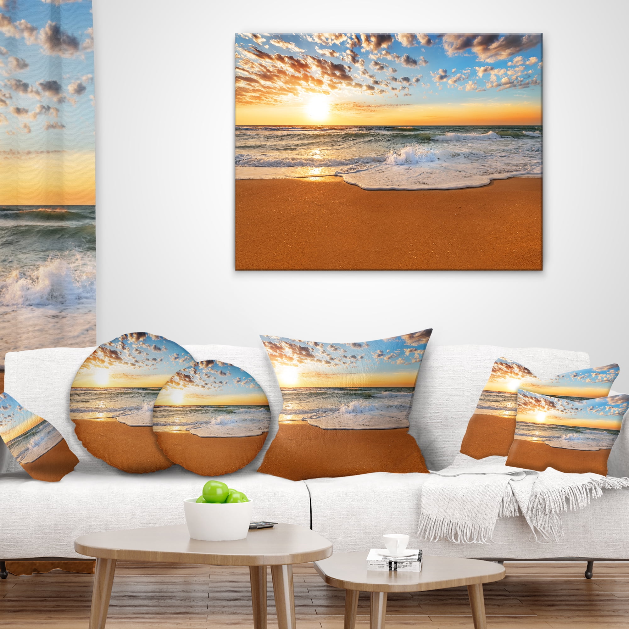 Designart Incredible Seashore under Cloudy Sky - Seascape Throw Pillow - 18x18