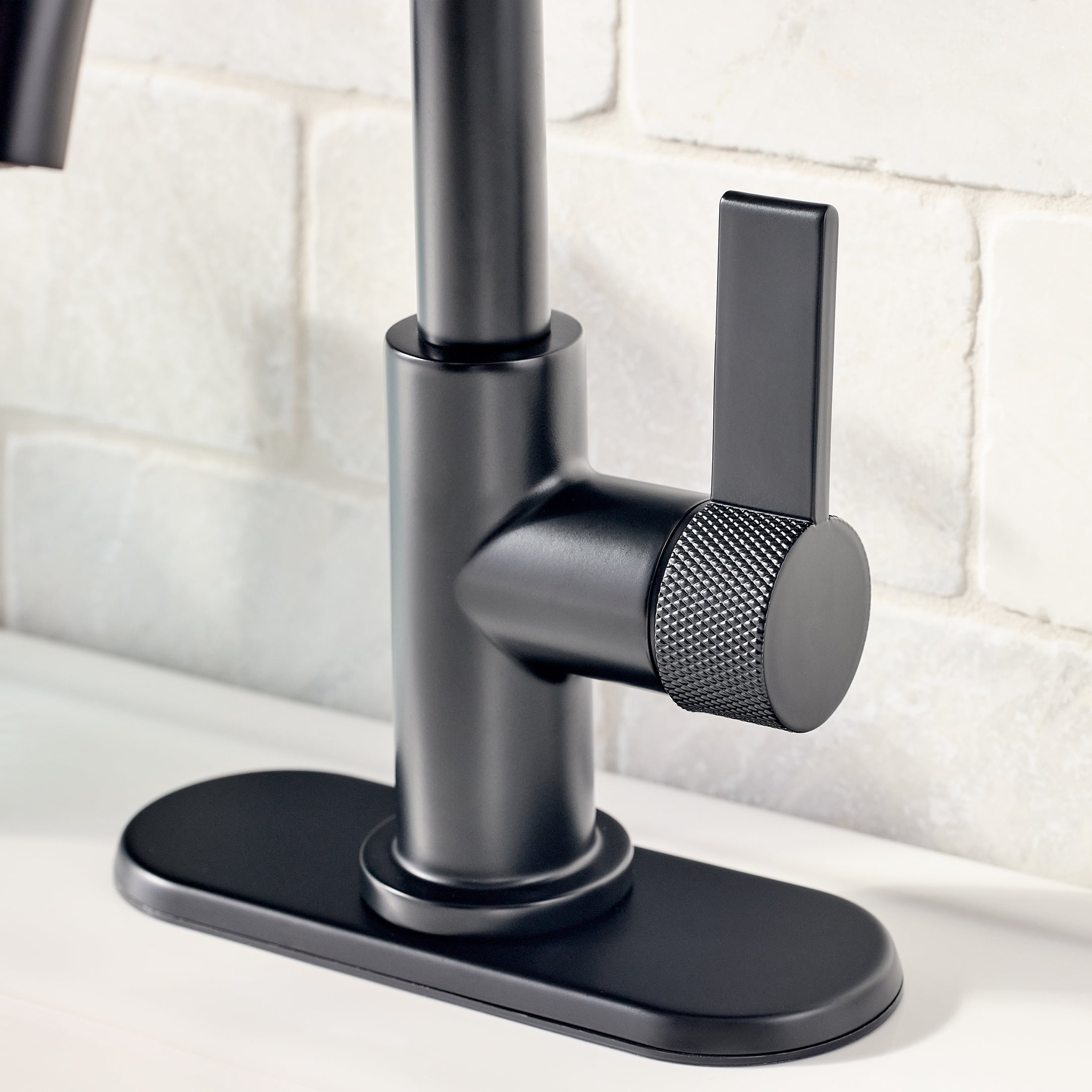Better Homes & Gardens Matte Black Single Handle High-Arc Bathroom Faucet with Knurled Handle