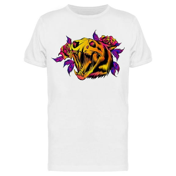 Tiger With Flowers  Retro Colors T-Shirt Men -Image by Shutterstock, Male x-Large