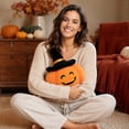 thumbnail image 7 of Euahivb Halloween Pumpkin Decorative Pillow 13.8 x 13.8 Inch Plush Stuffed Toy with Black Wizard Hat for Kids Room Living Room Couch Spooky Holiday Decor, 7 of 7