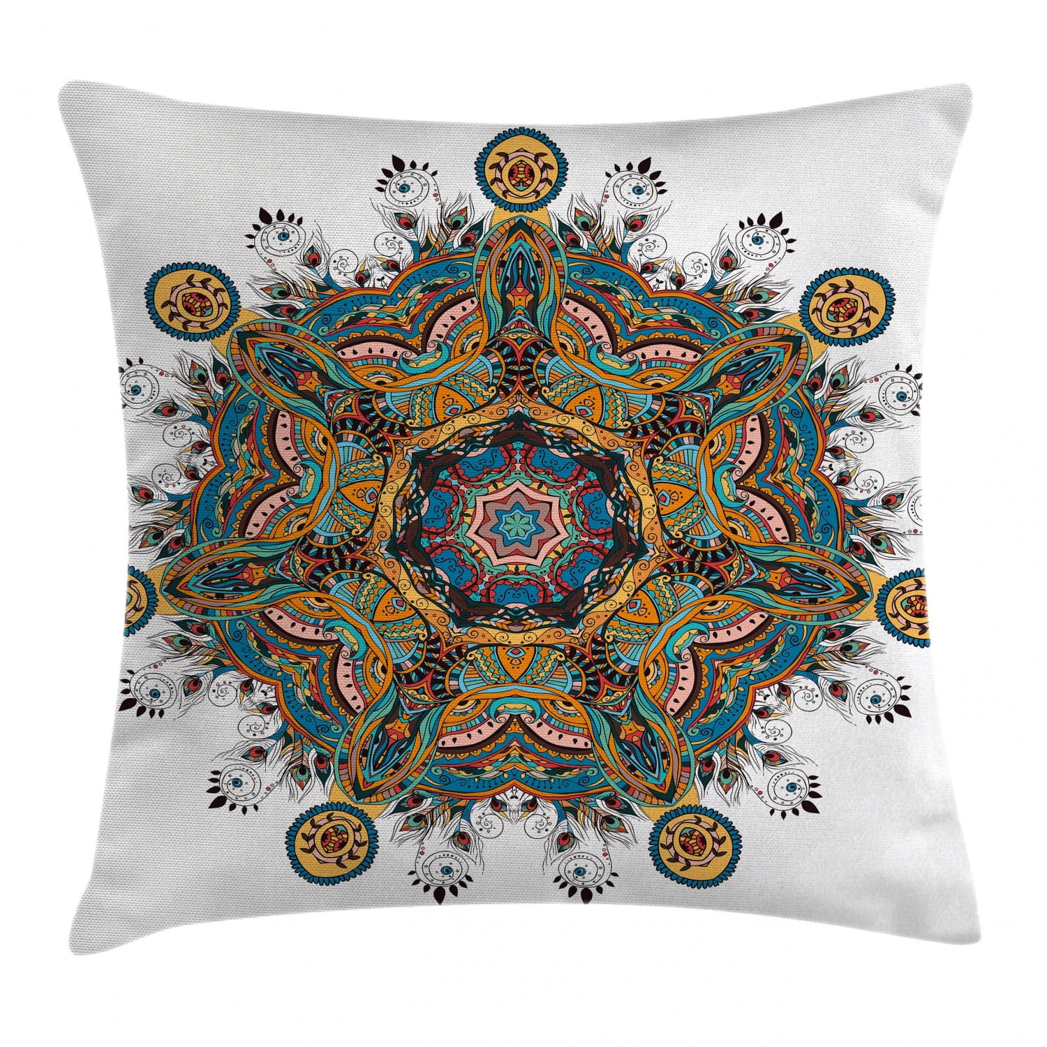 Mandala Decor Throw Pillow Cushion Cover, Oriental Mandala Pattern with