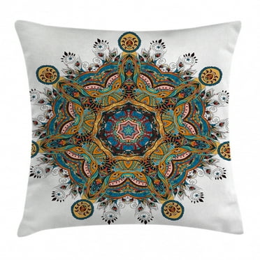 Mandala Decor Throw Pillow Cushion Cover, Oriental Mandala Pattern with Several Exquisite Colors Cultural Tribal Boho, Decorative Square Accent Pillow Case, 16 X 16 Inches, Multi, by Ambesonne