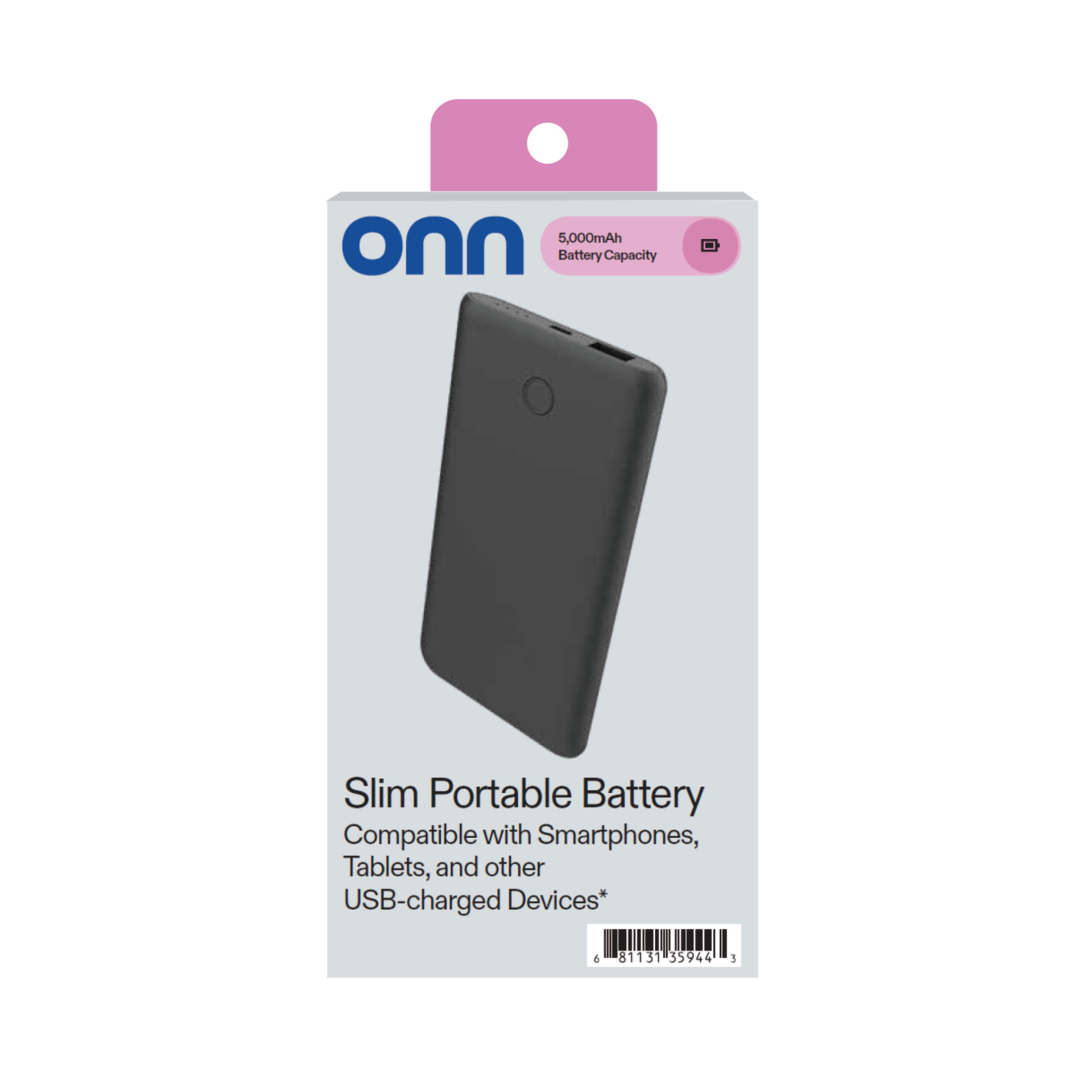 Batería portátil delgada onn de 5,000 mAh con puertos Micro-USB y USB-A, tamaño compacto, indicadores LED, negro - compatible con iPhone, iPad, AirPods, Samsung Galaxy, Note, Pixel y más 5