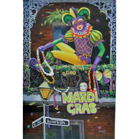 New Orleans Bourbon - JESTER Mardi Gras Baltas 2010 Art Bourbon Street & Saint Ann, Jester- By New Orleans