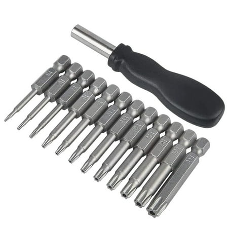

TENCE 50mm T5-T40 S2-Alloy-Steel Torx Screwdriver Bit Set 6.35mm Hex Shank With Handle