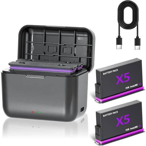 360 X5 Battery Charger Sets Compatible Insta 360 X5 Action Camera Battery with Type-C Cable [3.89V 2800mAh]