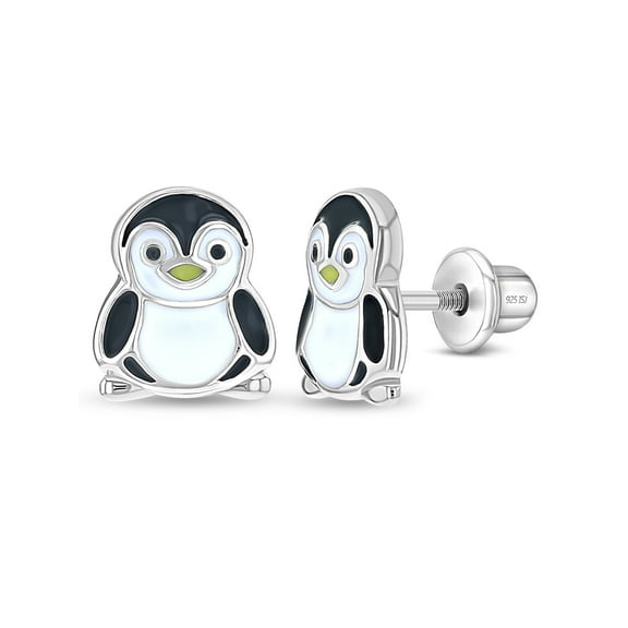 Playful Penguin Kids / Children's / Girls Earrings Screw Back - Sterling Silver
