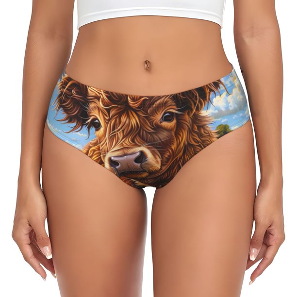 Fotbe Cloud Sky Sunflower Cow Calzones Estampados para Mujer – Ropa Interior de Algodón, Cómoda, Suave y Elástica-X-Large