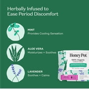 Honey Pot 100% Organic Cotton Cover Cooling Herbal Infusion Regular Pads, 20 Count