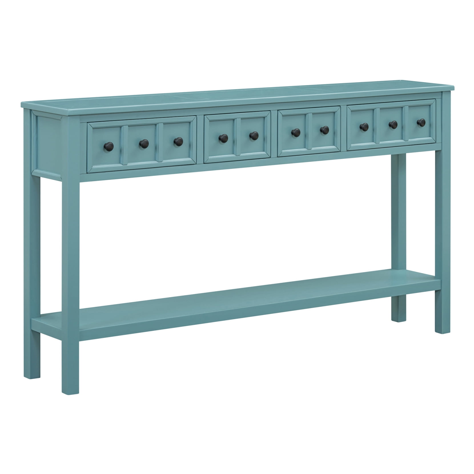 Console Table, Console Tables for Entryway with 4 Drawers and Open Storage Shelf, 60" Long Sofa Table in Solid Wood, Narrow Console Table for Living Room, Couch, Hallway, Foyer, Kitchen Counter, Green