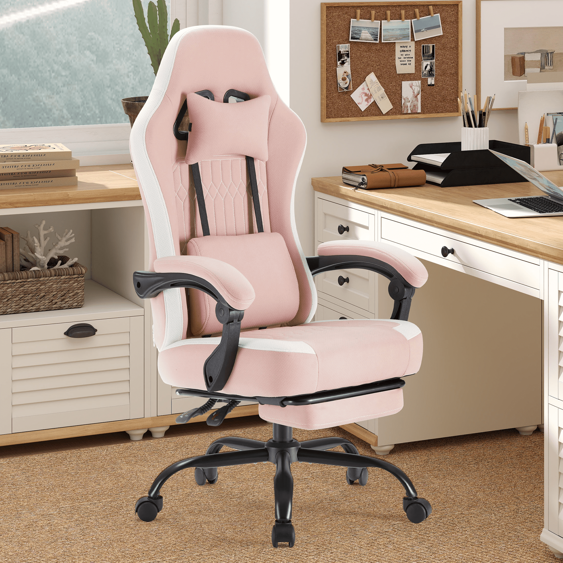 MAYEERTY Armless Criss Cross Chair, Wide Seat Office Desk Chair with Wheels, Swivel Height-Adjustable Computer Chair