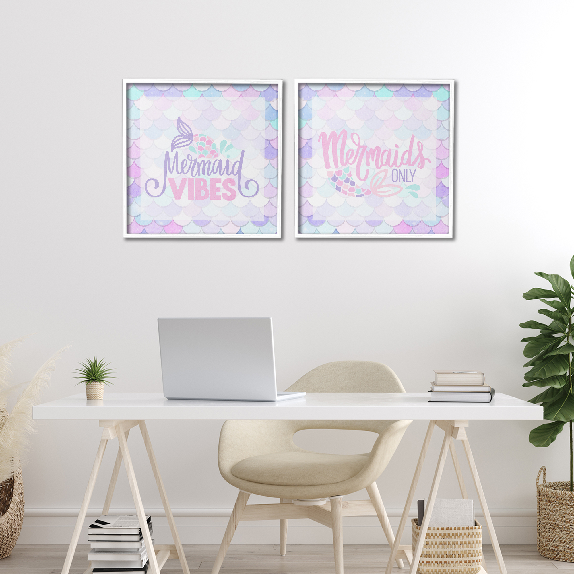 Dreamy Mermaid Phrases with Scales 2 Piece White Framed Giclee Art Set, design by Kim Allen