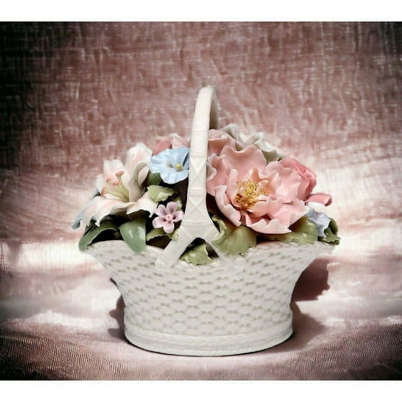 Ceramic Music Box Flower Basket Vintage Nature
