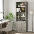 thumbnail image 6 of DSstyles Industrial Bookshelf Bookcase with Doors Grey Farmhouse Bookcases Wooden 6 Shelf Bookshelvels for Bedroom, Living Room, Home Office, Grey, 6 of 8
