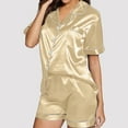 thumbnail image 2 of HSHMT Women's Pajama Sets Short Sleeve Comfortable Soft Breathable Button Down 2 Piece Satin Shorts Set Ruffle Notch Collar Sleepwear Lounge Sets for Women, 2 of 6