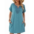 thumbnail image 3 of Women Lace V Neck Casual Boho Dress Comfy Short Sleeve Flowy Hem A Line Beach Dress Turquoise XL, 3 of 9