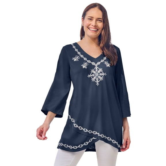 Woman Within Plus Size Embroidered Tulip Tunic