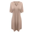 thumbnail image 3 of Dpytoraw Women's Summer Short Sleeve V Neck Pleated Waist Girdle Solid Color Short Sleeve Casual Women's Loose V Neck Casual Dress Women’s Long Sleeve Party Dresses, 3 of 3