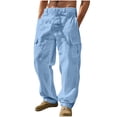thumbnail image 3 of Men's Fashionable Solid Color Multi Pocket Workwear Cargo Pants Drawstring Elastic Waist Straight Leg Quick Dry Lightweight Outdoor Hiking Casual Daily | AESTIVO,Sky Blue 2XL, 3 of 7