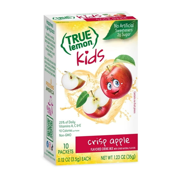 True Lemon Kids Crisp Apple Drink Mix, Low Sugar, No Artificial Sweeteners, 10 Count