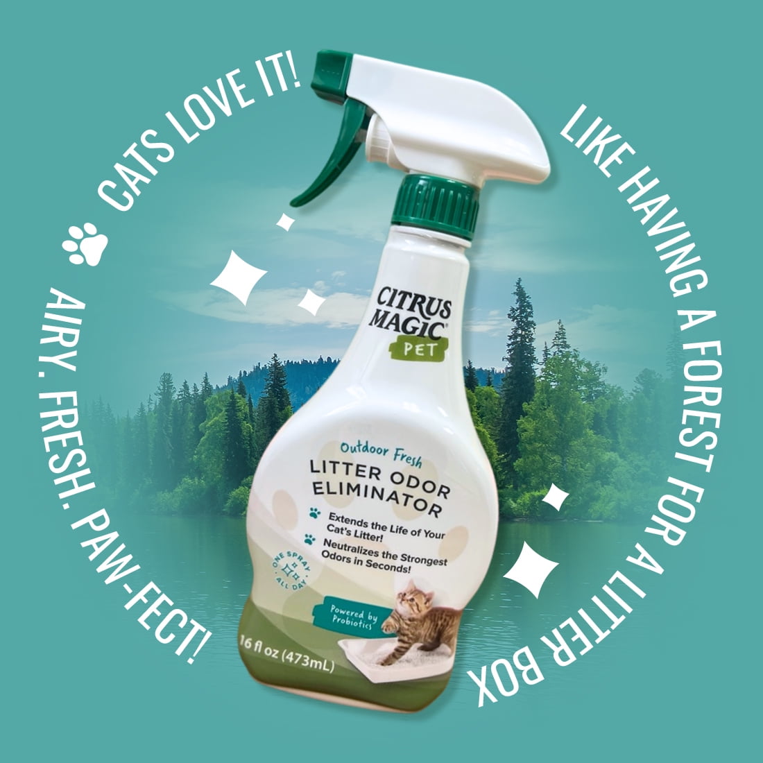 Citrus Magic Probiotic Litter Odor Eliminator for Pets, Outdoor Fresh, Spray & Refill Bundle, 144 oz