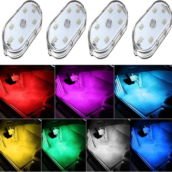 4Pcs Wireless LED Lights for Car Interior,7 Colors Ambient Lighting Car Interior,Car Lights Inside Your Car,USB Rechargeable Car Interior Led Night Light for Car Decor