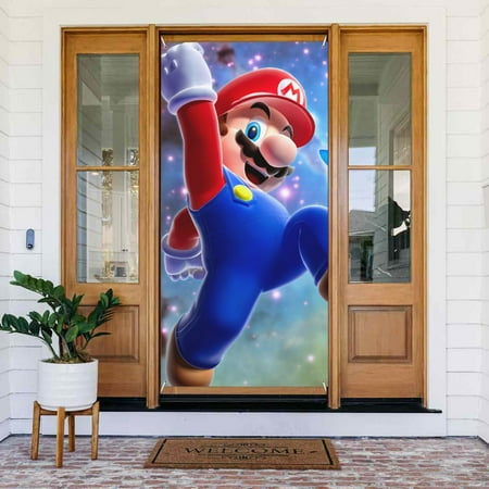 Mario Galaxy Door Cover Decorated Banner Tapestry Home Decoration Holiday Party Supplies Door Banner Porch Sign Banner 72.8 x 35.4 Inch