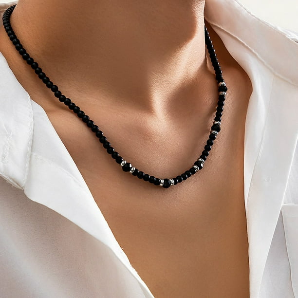 Collar para mujer, joyería para mujer, joyería europea para mujer, collar de cuentas de cobre esmerilado para hombre, collar versátil con cadena de clavícula para hombre, collar de cuentas de cobre es
