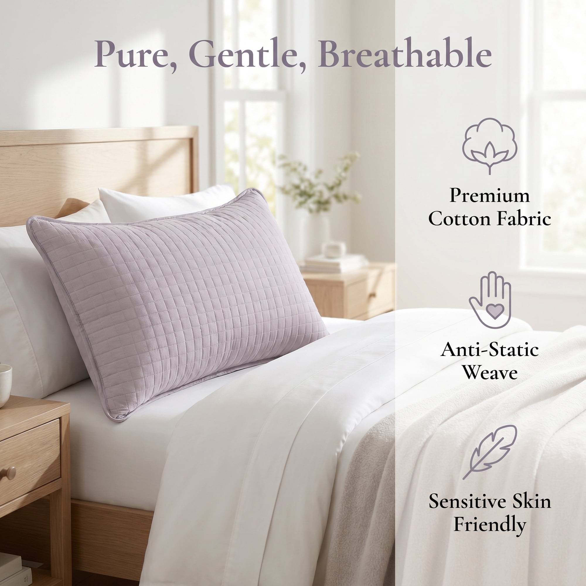 Unique Bargains 2Pcs Breathable Hypoallergenic Cotton Pillow Protectors Queen Gray A