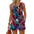 thumbnail image 2 of Iaqnaocc Two Piece Sets for Women Dressy Casual Womens Short Sets Hawaiian Tropic Square Neck Sleeveless Womens Tops and Shorts Summer Outfits Matching Sets Women Clothing Purple S, 2 of 5