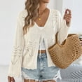 thumbnail image 6 of ClodeEU Womens Crochet Cardigan,Casual Tie Front Shrugs Sweaters ,Long Sleeve Knit Cropped Cardigans Tops White,Womens Plus S, 6 of 8