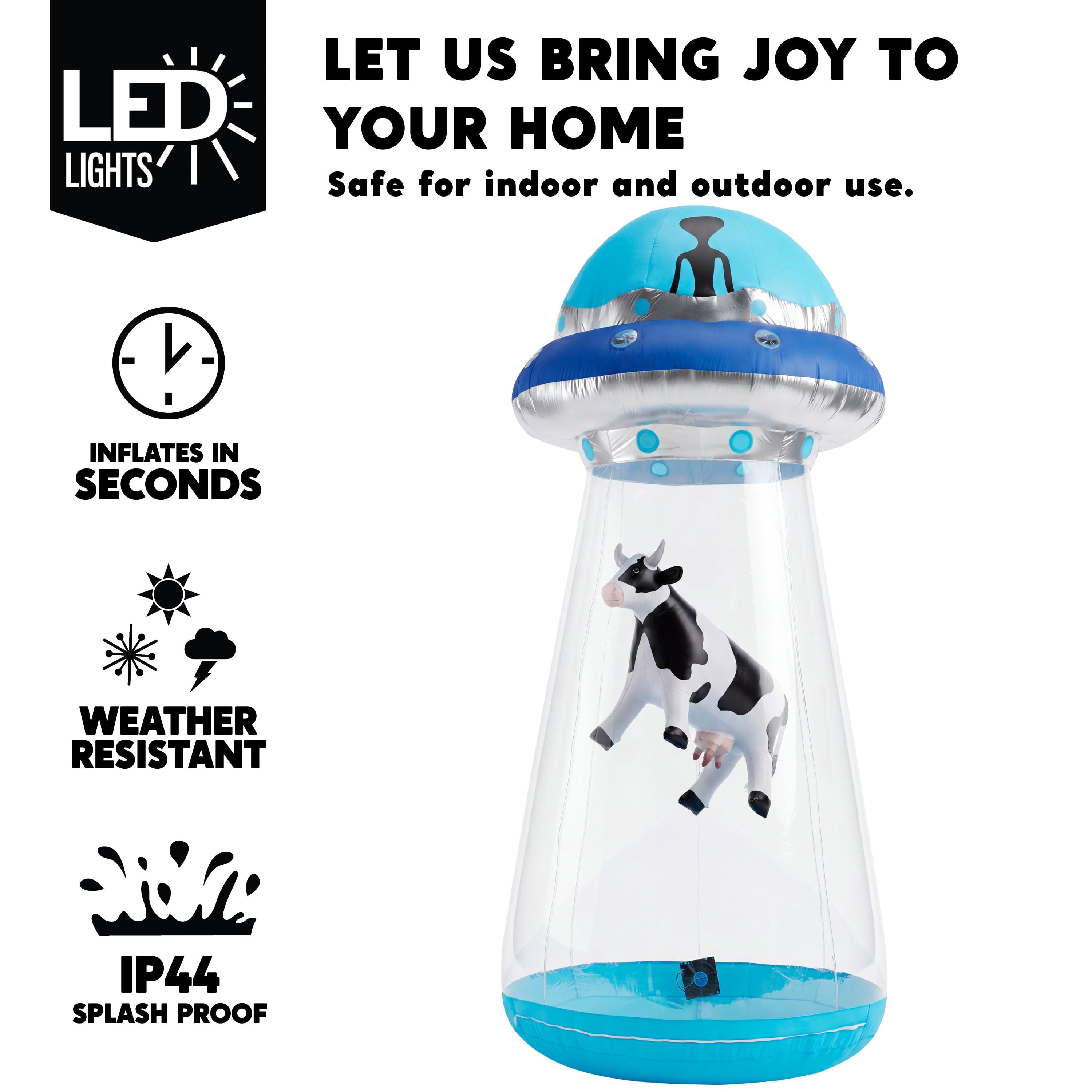 Joyfy 9 FT Tall Halloween Inflatable UFO Decoration,Blow Up Blue Flat Rim UFO with Built-in Color Changing LEDs for Halloween Outdoor Yard Garden Lawn(Cow Not Included)